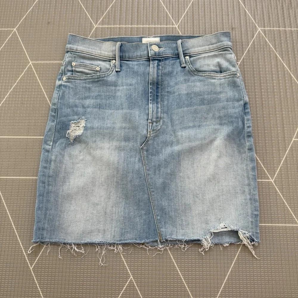 MOTHER The Sacred Mini‎ Fray Skirt Size 27 Written In The Sand Denim Mini Skirt
